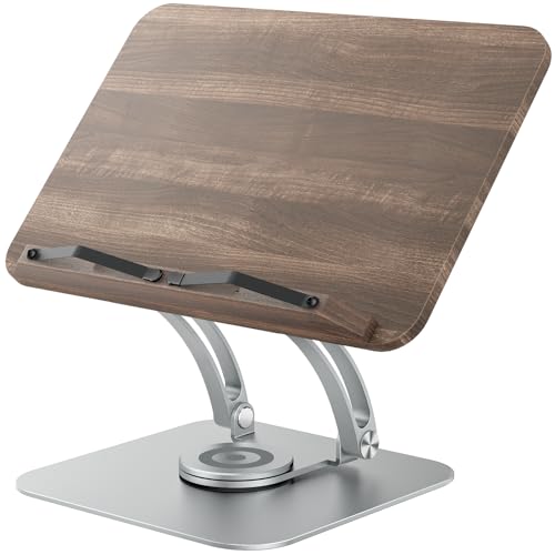 Tounee Book Stand for Reading, Adjustable Book Holder with 360° Swivel Base, Foldable Cookbook Stand Recipe Book Holder with Elastic Page Clips for Music Scores, Recipe, Tablet, Laptop-Silver - color: Silver