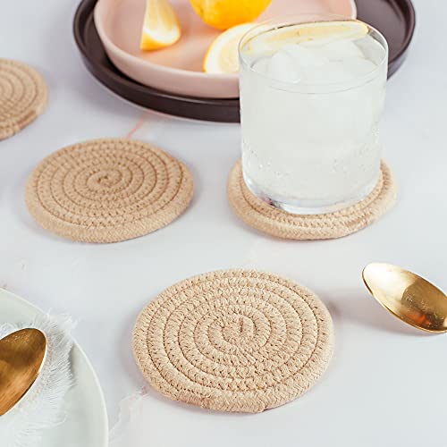 OrganiHaus Drink Coasters Set of 6, Absorbent Cotton Woven Cup Coasters, Rustic Farmhouse Boho Decor for Coffee Table and Drinks Protection, Cute Coaster for Drinks, Coaster for Office Desk - Honey - color: Honey