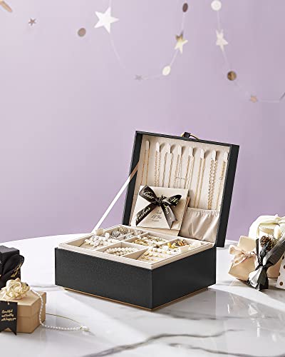 SONGMICS 2-Layer Jewelry Box with Handle, Removable Tray, Floating Effect - color: Black