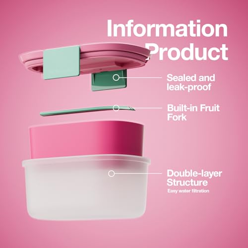 CHAKO LAB Fruit Storage Containerswith Removable Colander, Built-in fruit fork, Food Storage Containers with Lids 21oz(strawberry) - color: strawberry