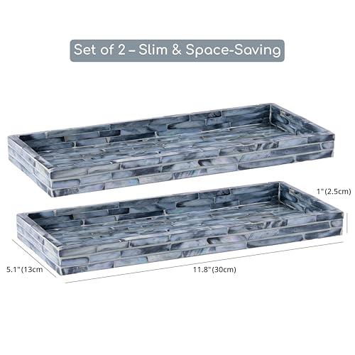 PEMAR Blue Mother of Pearl Tray Set of 2 – Handcrafted Decorative Vanity & Countertop Organizer for Bathroom, Entryway, Coffee Table – Elegant Home Decor Accent, 11.8" Lx5.1 Wx1 H - color: Blue