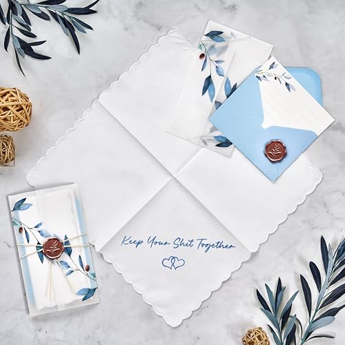 Wedding Handkerchief, Something Blue for Bride, Mother of Bride Gift - color: Keep Your Shit Together, style: Blue Olive Leaf