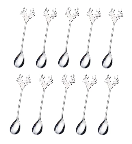 20 Pieces Stainless Steel Mini Coffee Espresso Spoon, Elk shaped spoon Flatware Dessert Teaspoons Small Soup Spoons, 5.5 inch Specialty Demitasse Stirring Spoons - size: Silver 20 Pack