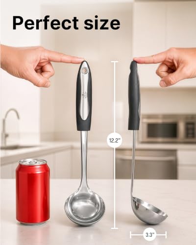 Zulay Kitchen Premium Soup Ladle - 12" Stainless Steel with Non-Slip Silicone Handle - size: Stainless Steel