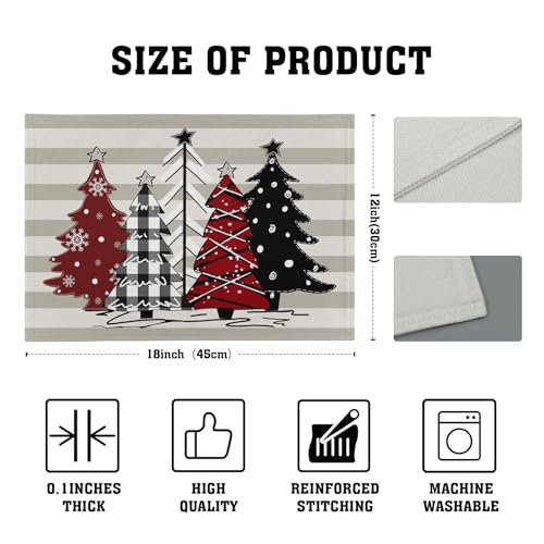 Xmas Tree Placemats Set of 4 Red Black Buffalo Plaid Pine Tree Non-Slip Washable Place Mats Stripe Decoration Table Mats 12 x 18 Inch for Winter Tabletop Holiday Party - color: Red Black Plaid Tree