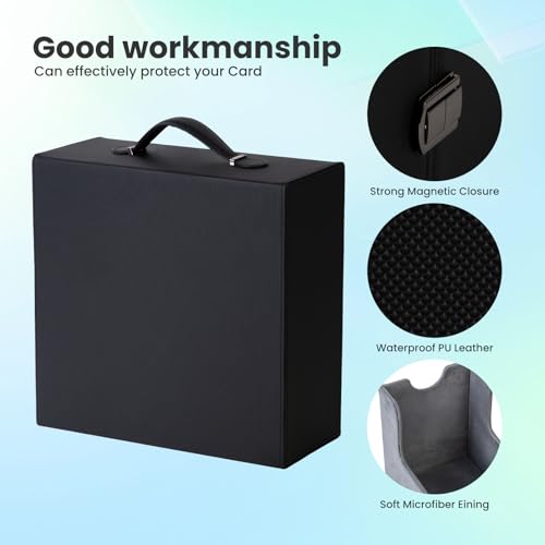 Trading Card Storage Box, 3-Row Deck Case with Handle, 2500+ Card Organizer with 8 Colorful Dividers & 3 Stoppers for MTG TCG PTCG Sports Card, Black & Grey - color: Black & Grey, size: 2500+, with Handle