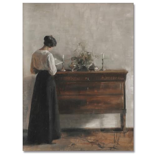 uoyien Vintage Danish Canvas Wall Art Famous Artwork Woman Reading Portrait Oil Painting Dark Academia Aesthetic Print 19th Century Antique Poster Retro Gallery Bedroom Decor 12x16in Unframed - color: Grey, size: 12x16in Unframed
