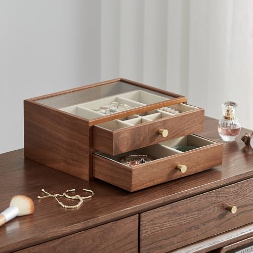 Black Walnut Wooden Jewelry Box for Women, 2 Layer - style: 2 Layer B