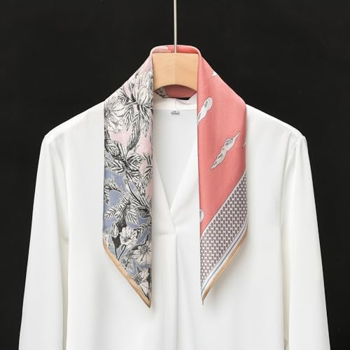 100% Mulberry Silk Scarf - 21" Square Lightweight Neckerchief, Gift Packed - color: Pink-9