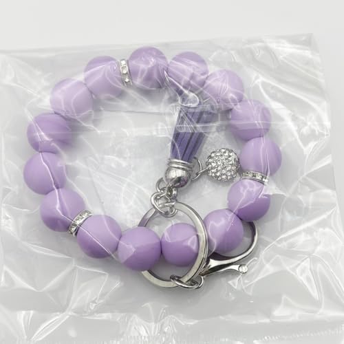 Unpafcxddyig Silicone Bead Keychain Bracelet Wristlet Key Ring - color: Purple