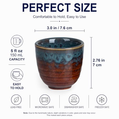 Ceramic Japanese Tea Cups, 5 oz Tea Cup, Asian Teacup, Teacups, Set of 2 (Peacock Tail, 2 pcs) - color: Peacock Tail, size: 2 pcs