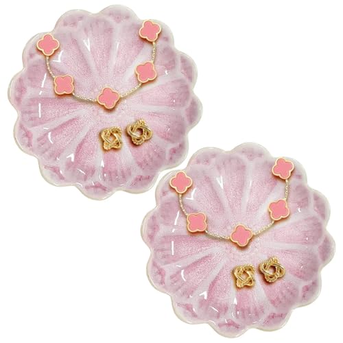 Lotus Ceramic Jewelry Tray, Small Trinket Jewelry Ring Holder Organizing Dish, for Parents Daughter Friends Sister, Birthday Gifts for Women, Pink - color: Pink