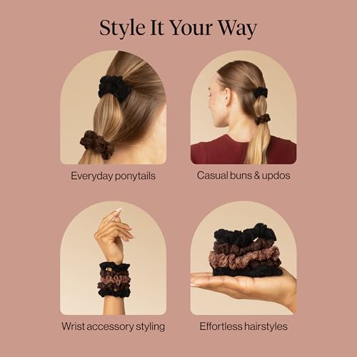 Kitsch Ruched Lace Scrunchies For Women - Black, Chocolate & Mocha, 5pc Set - color: Chocolate & Mocha