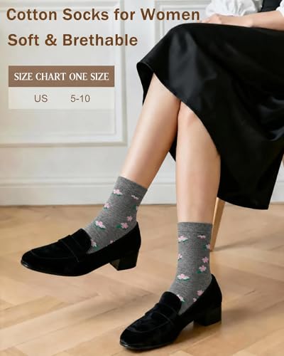 6 Pairs Crew Socks for Women, Soft Cute Funny Cotton Socks - color: Coastal Bloom