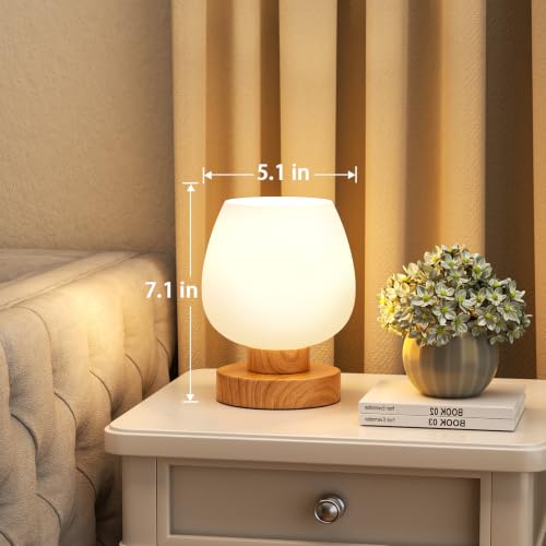 Seealle Small Touch Table Lamp for Nightstand, 3 Way Dimmable Bedside Lamp - color: Wood Paint