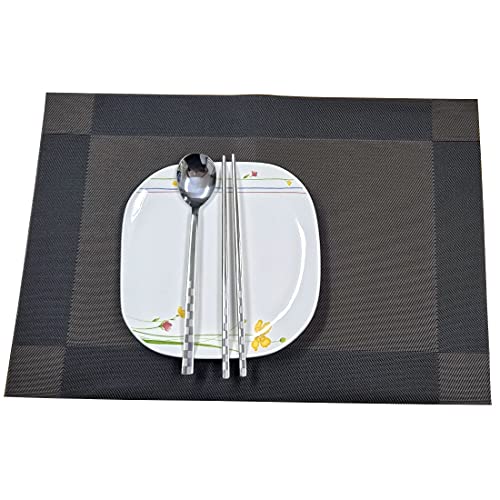 GARASANI Korean Traditional Cutlery Stainless Steel Spoons and Chopsticks Set (Silver Check) - color: Silver Check