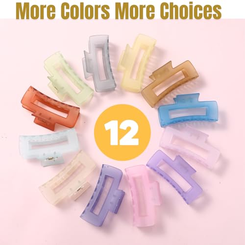 12 PCS Large Clear Square Hair Claw for Women, 4.3-Inch Matte Rectangle Clips, Strong Hold for Thick & Thin Hair - color: Clear