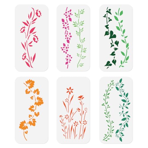 6Pcs Botanical Leaf Vine Boarder Wall Stencils for Painting 11.8 x 5.9 Inch Drawing DIY Crafts Reusable Plastic Stencil for Painting on Wood Wall Canvas Furniture - style: Vine C