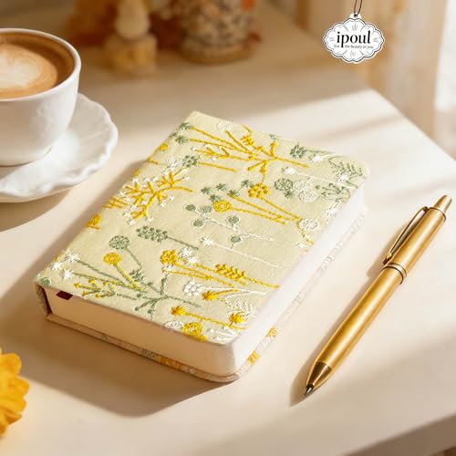 Embroidered Pocket Notebook for Women, A6 Mini Cloth Journal, Hardcover, 264 Pages, 4x6 Small Lined Notebook & Sketchbook, Beautiful Diary, Little Notepad, Apricot Yellow. - color: A6-Dandelion Apricot