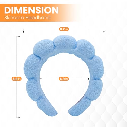 10 Pack Spa Headband and Wristband for Washing Face, Makeup and Skincare. Puffy Terry Cloth, Non Slip Get Ready Hairband for Women, Teens, Girls. Cute Hair Accessories. (Blue) - color: Blue
