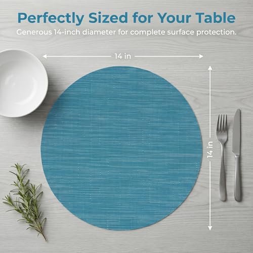 Round Imitation Bamboo PVC Placemats Set of 6,Countertop Protector - color: Blue