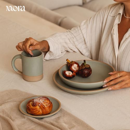 MORA Medium Mugs Set of 4, 16oz Ceramic Pottery Latte Mugs/Coffee Cups - Microwave and Dishwasher Safe - Thyme - color: Thyme