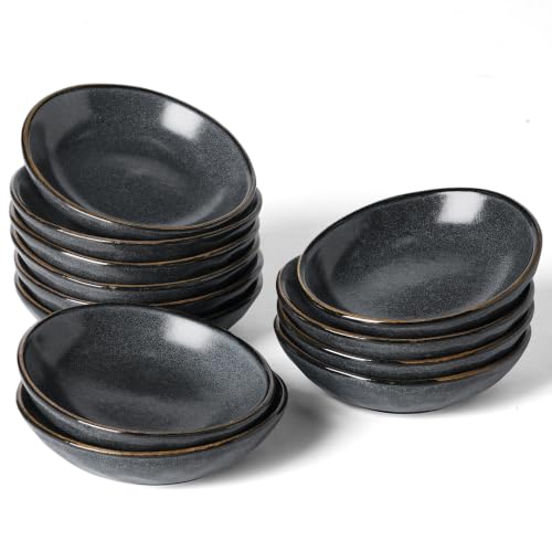 famiware Ceramic Soy Sauce Dish, 2.1oz Dipping Bowl Set of 12, Matte Black - color: Matte Black, size: 12pcs