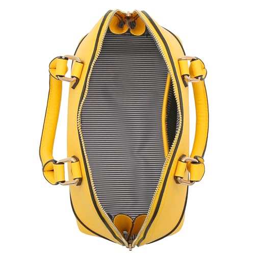 FashionPuzzle Zip-Around Saffiano Classic Dome Satchel - color: Yellow