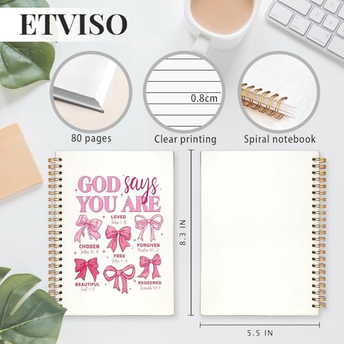 God Says You are Christian Notebook, Coquette Pink Bow Bible Journaling, Religious Prayer Journal for Woman, Church Notes Notebook, Scripture Hardcover Spiral Notebooks 5.5x8.3 Inch - color: 05-Bible(08)