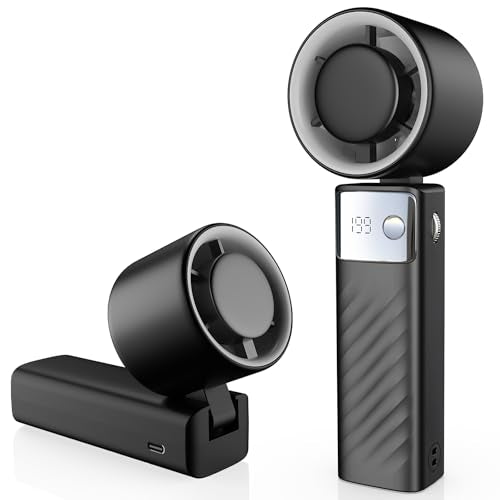 YOSHENMO Portable Handheld Turbo Fan - Foldable Mini Fan with Air Turbo Tech, 1-199 Speed Adjustment, 20H Runtime, LED Display, Battery-Powered for Indoor/Outdoor Use, Dark Black - color: Light Black, size: Small