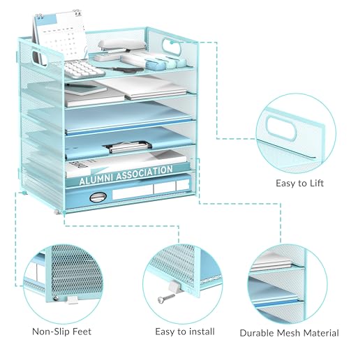 Daltack 6-Tier Paper Organizer for Desk with Handle, Blue - color: Blue