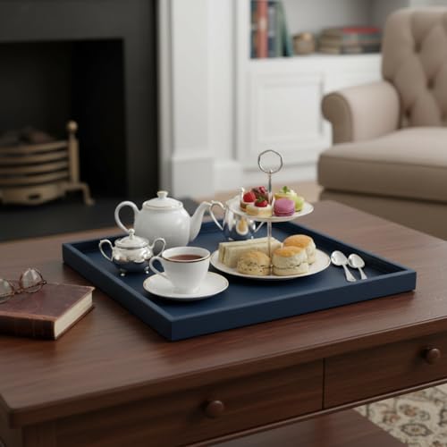 25 * 25 Inch Rectangular Ottoman Tray | Textured PU Leather, Waterproof & Heat-Resistant Storage for Coffee/Dining Tables, Sofa, Bed, Entertainment & Party (Navy Blue, 25 * 25in) - color: Navy Blue, size: 25" x 25" x 1.5"