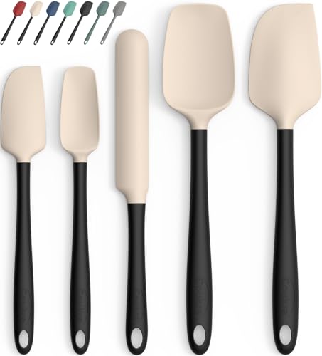 Coukre Silicone Spatula Set of 5,High Temperature Resistant, Food Grade Silicone, Dishwasher Safe, for Baking, Cooking (Beige Black) - color: Beige Black