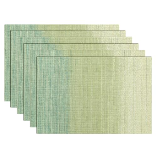 SHACOS Gradient Green Woven Placemats Set of 6 Place Mats Indoor Outdoor - color: Gradient Green, size: Set of 6
