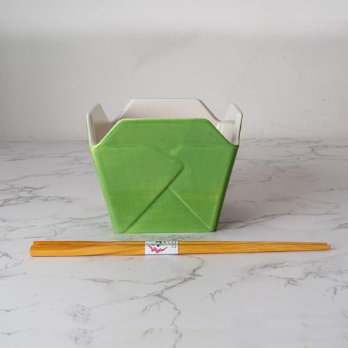 Urban Tokyo Chinese Takeout Box Style Porcelain Bowl With Chopsticks 18 fl oz Square Shape Rice Noodles Pasta To Go Box Shaped Bowl Microwave Dishwasher Safe (Hungry Panda) - color: Hungry Panda