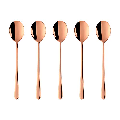 Buyer Star 5-pieces Rose Gold Dinner Table Spoons 8-Inch Stainless Steel Metal Korean Soup Spoons - color: Rose Gold