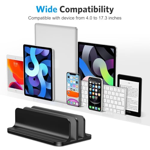 OMOTON Dual Vertical Desk Laptop Stand Holder, Fits MacBook Air/Pro, Black - color: Black