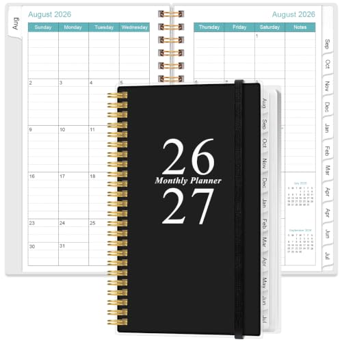 2026-2027 Monthly Planner - August 2026 - December 2027, Two Pages Per Month, 17 Monthly Calendar/Planner with Tabs, Strong Twin-Wire Binding, Inner Pocket, 3.75" x 6.5", Black - color: PP-Black, size: 3.75" x 6.5"