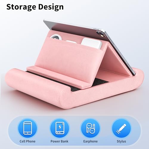 Tablet Pillow Stand, Foldable Tablet Holder for Lap, Bed, Soft Pillow Pad - color: Pink