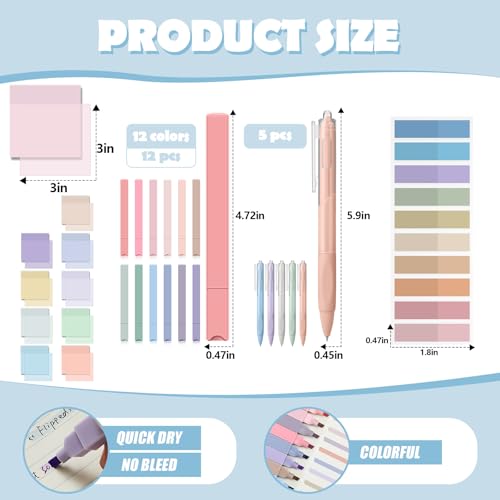 Jutom 39 Pcs Aesthetic Book Annotation Kit,Light Blue,Cute Style - color: Light Blue, style: Cute Style