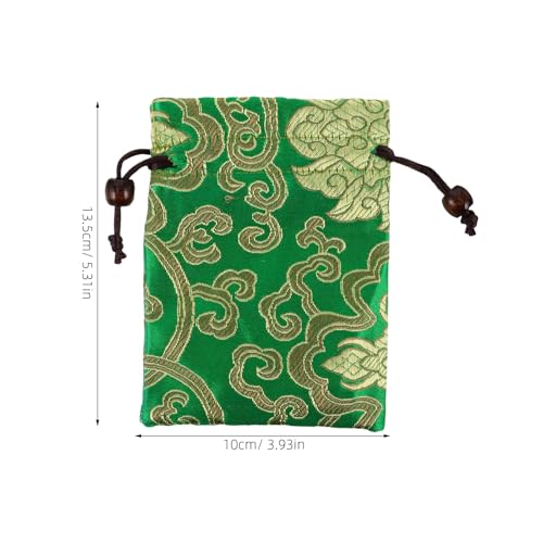Kisangel Drawstring Jewelry Pouch Bag, Traditional Chinese Embroidery Jewelry Bag Silk Brocade Storage for Weddings Coin Purse Organizer Accessories - color: Green