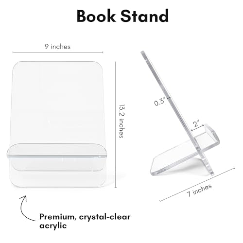 Americanflat Clear Acrylic Book Stand with Ledge - Acrylic Stands for Display - Cook Book Stand, Magazine, and Comic Holder for Tabletop - color: Clear 1 Pack, size: 9 x 13 inch, style: Book Stand