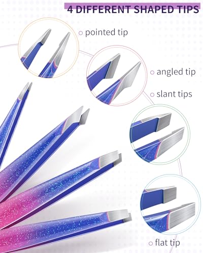 MORGLES Tweezers Set 9 Pcs Nail Clipper Kit with Case for Eyebrows Grooming - color: D-purple