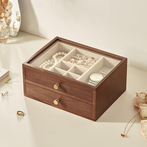 Black Walnut Wooden Jewelry Box for Women, 2 Layer - style: 2 Layer B