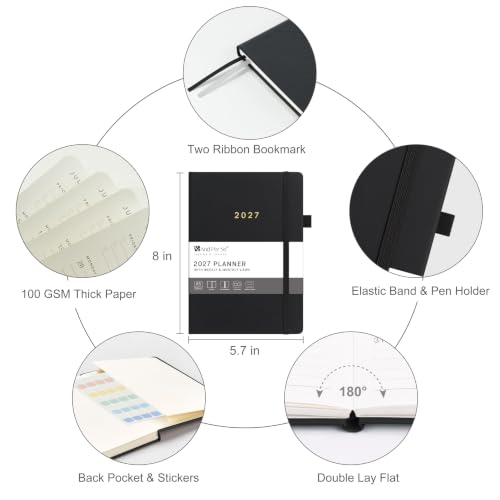 &And Per Se 2027 Planner, 12-Month Monthly & Weekly, 2027 Calendar Planner with 100gsm Paper, A5 Hardcover Faux Leather, 5.7" x 8" (Black) - color: Black, size: 5.7" x 8"(Jan 2027-Dec 2027)