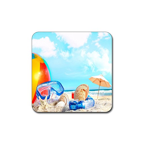 Summer Beach Pattern Square Coaster Set of 4 - Made of Recycled Rubber - color: Summer Beach Pattern Square