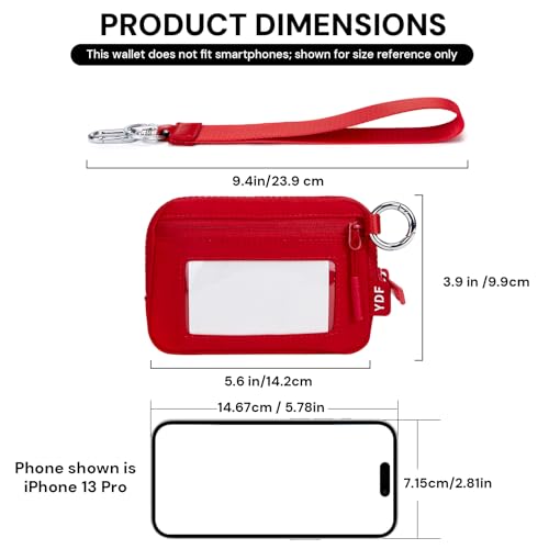 Small Wristlet Wallets for Women with Clear ID Window, Keychain Coin Purse - color: Red