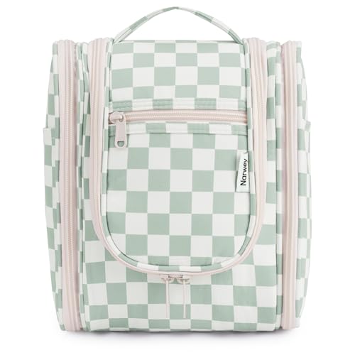 Narwey Hanging Travel Toiletry Bag for Women, Makeup Cosmetic Bag - color: C-Mint Green Checkerboard, size: Medium