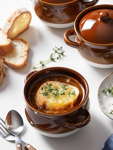 LE TAUCI French Onion Soup Bowls with Lids, Handles, 16 oz, Set of 4 - size: 16 OZ