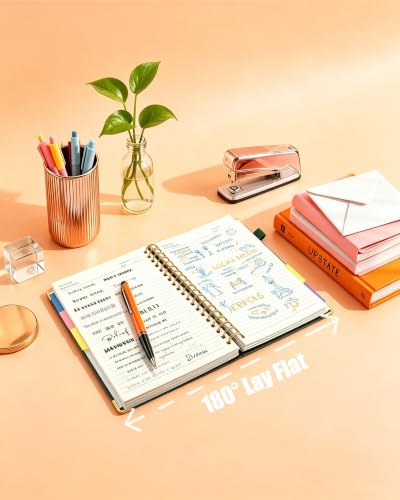 Hardcover Spiral Notebook Journal with Removable Dividers Tabs, 5 Subject Notebooks for Work School, 300 pages 8"x10" B5 leather Journal College Ruled, Cute Journal for women, Green - color: Green